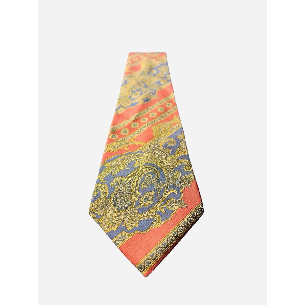 TOMMY HILFIGER 100% Silk Men’s Tie Red Blue Gold Paisley Necktie Made In USA